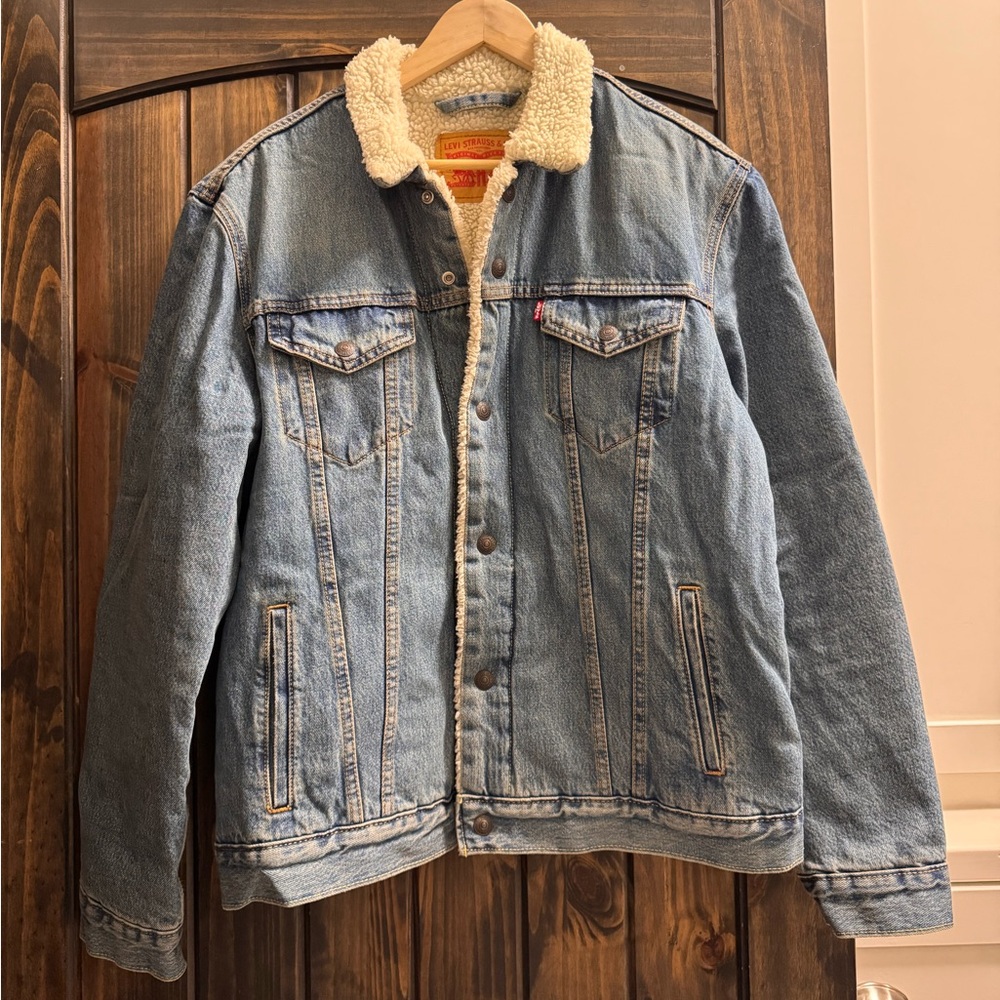 Levi's Blue and Cream Bomber Jacket with Sherpa Lining